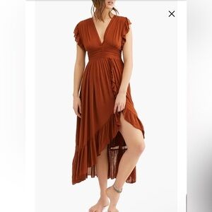 FREE PEOPLE ADA FLUTTER SLEEVE HIGH LOW DRESS